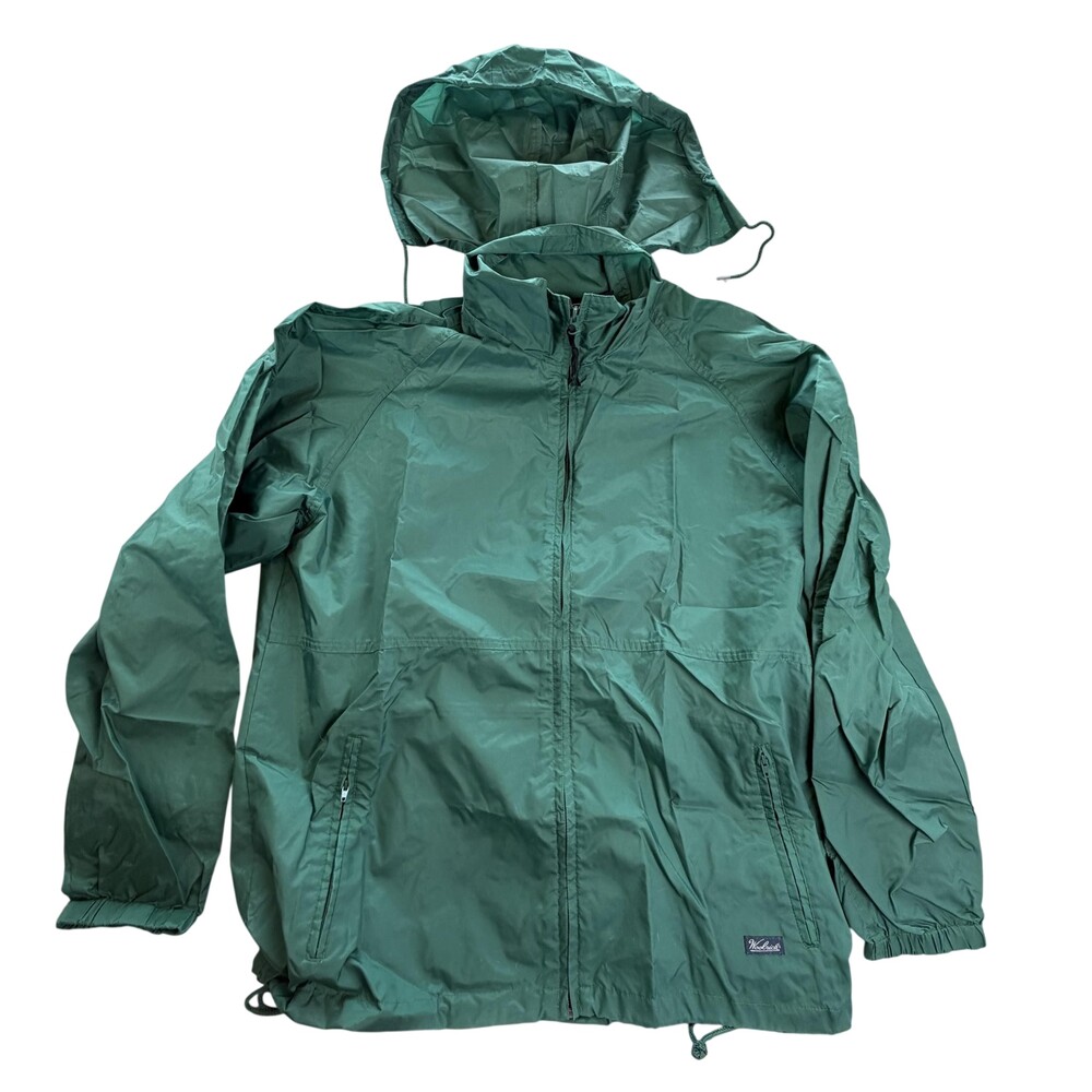 Woolrich Jacket Mens Medium Green Nylon Hooded Windbreaker Full Zip 4671